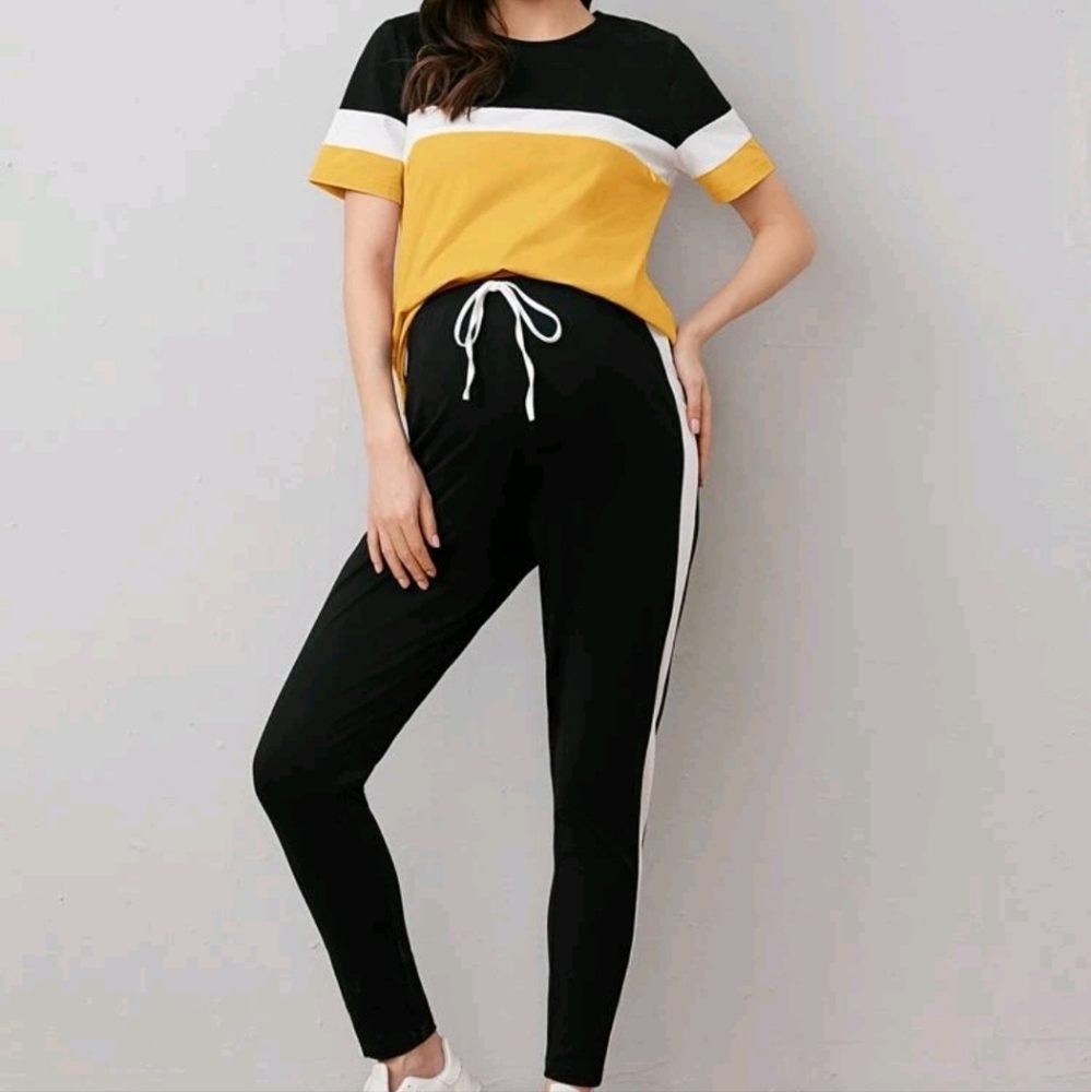 Maternity color block top and pants set
